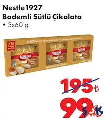 NESTLE 1927 BADEMLİ SÜTLÜ ÇİKOLATA 3X60 G NESTLE 1927 BADEMLİ SÜTLÜ ÇİKOLATA 3X60 G